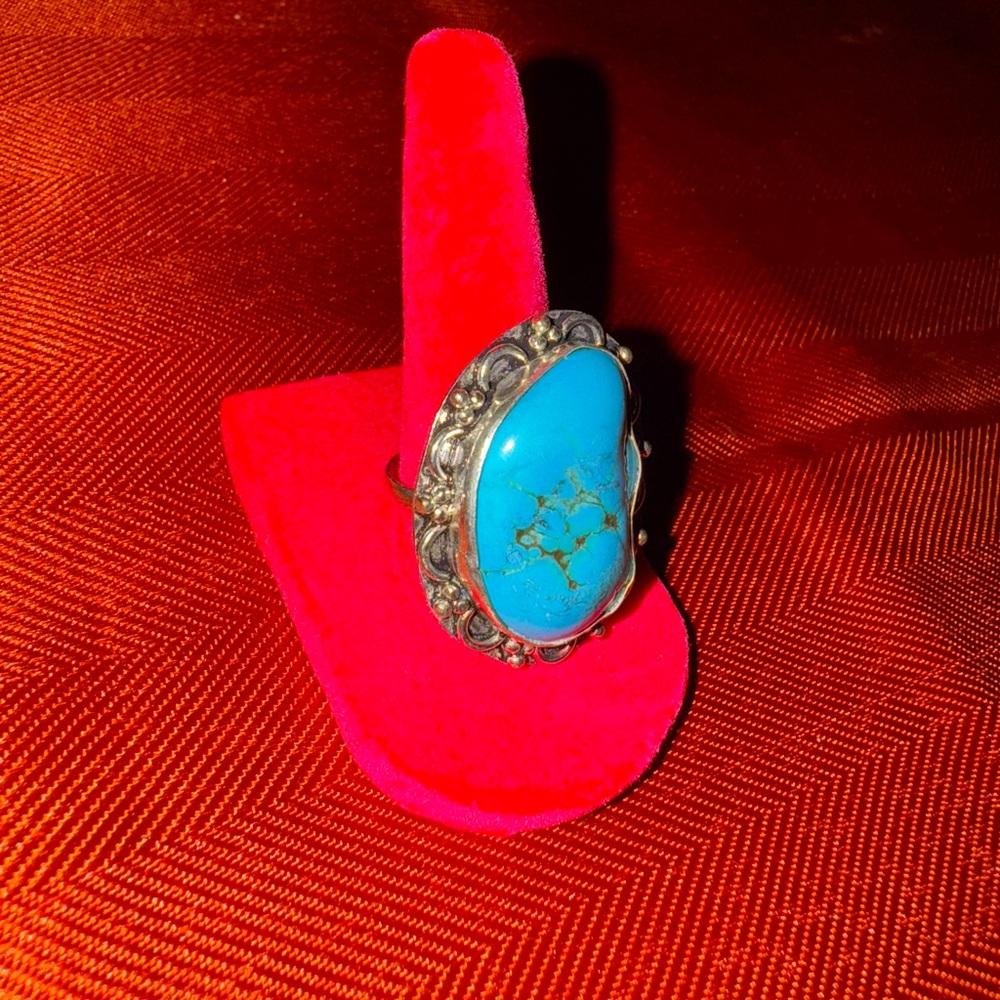 Big Stone Turquoise Statement Ring -Silver Plated - image 3